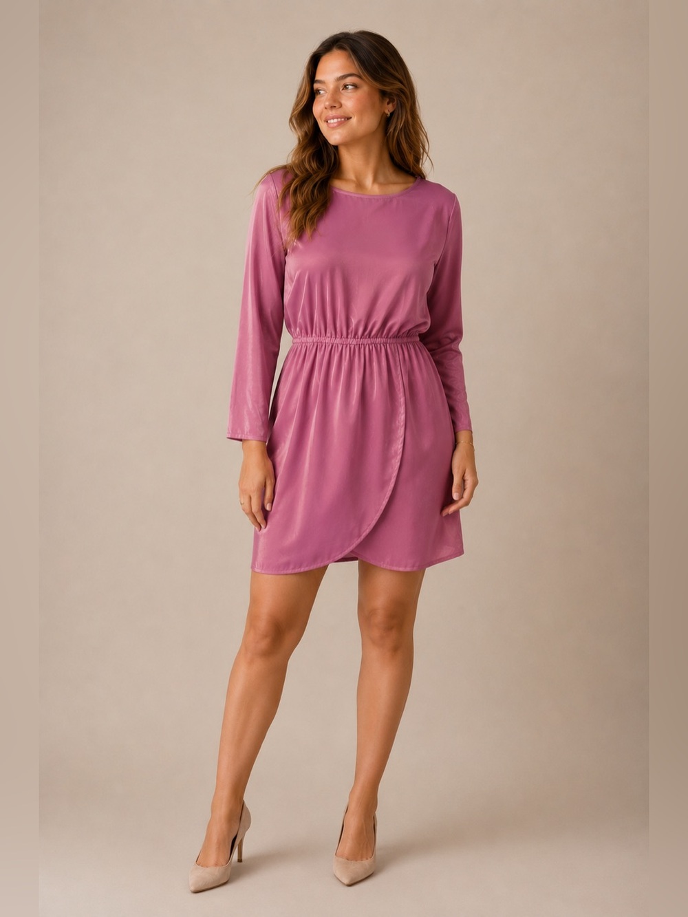 NWT J.Crew Beautiful Velvet Feel Pink Long Sleeve Dress Stretch Waist Size 2